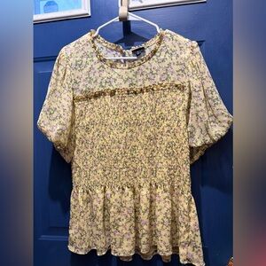 Torrid Yellow Floral Smocked Blouse